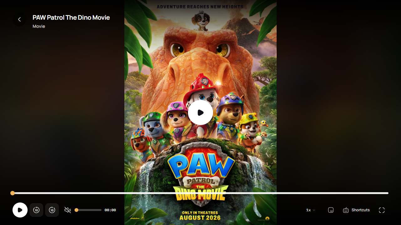 ISPCine player showing title artwork, playback controls, seeking, volume, speed, subtitles, and fullscreen